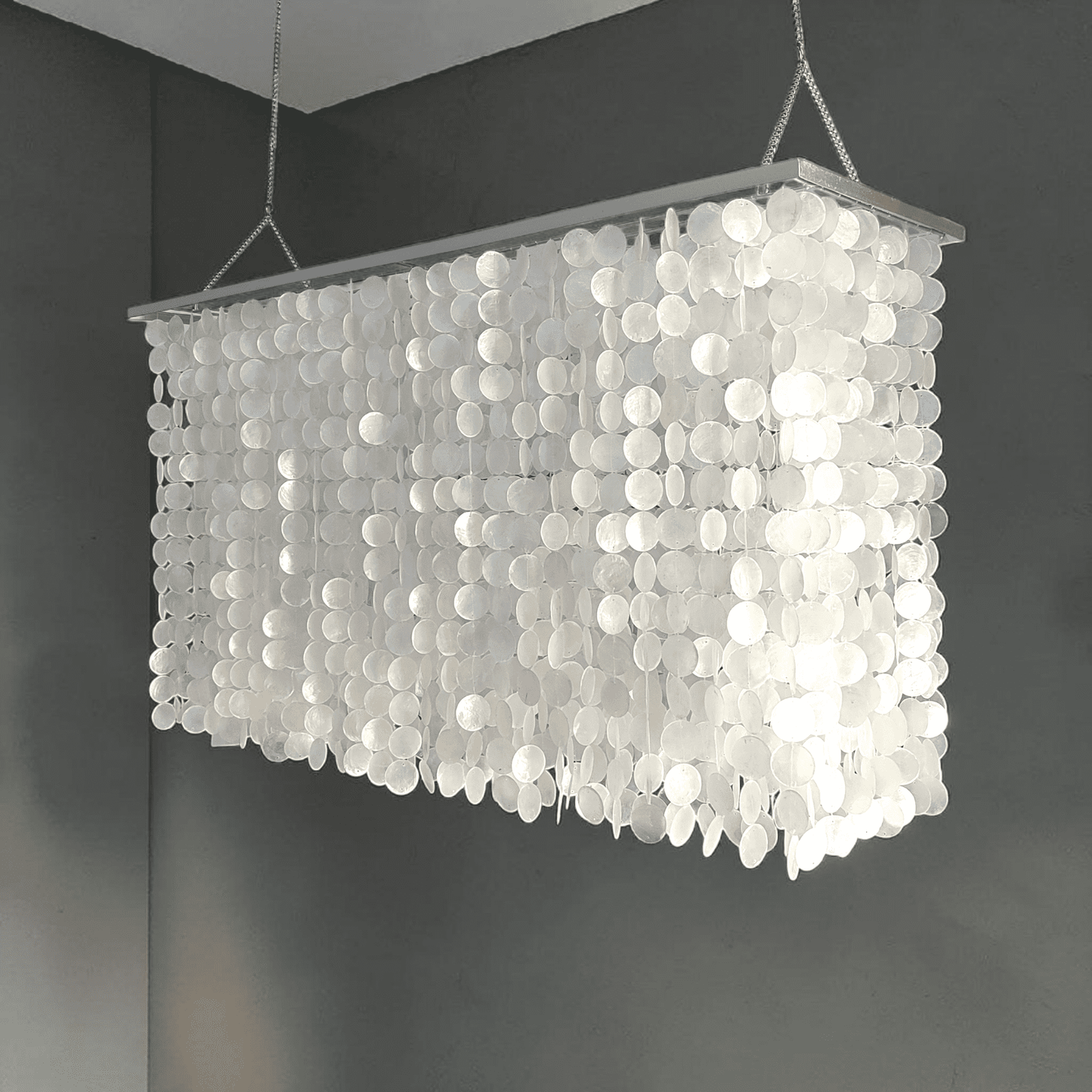 Rectangular Capiz Chandelier: Custom seashell chandelier