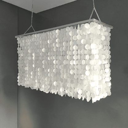 Rectangular Capiz Chandelier: Custom seashell chandelier