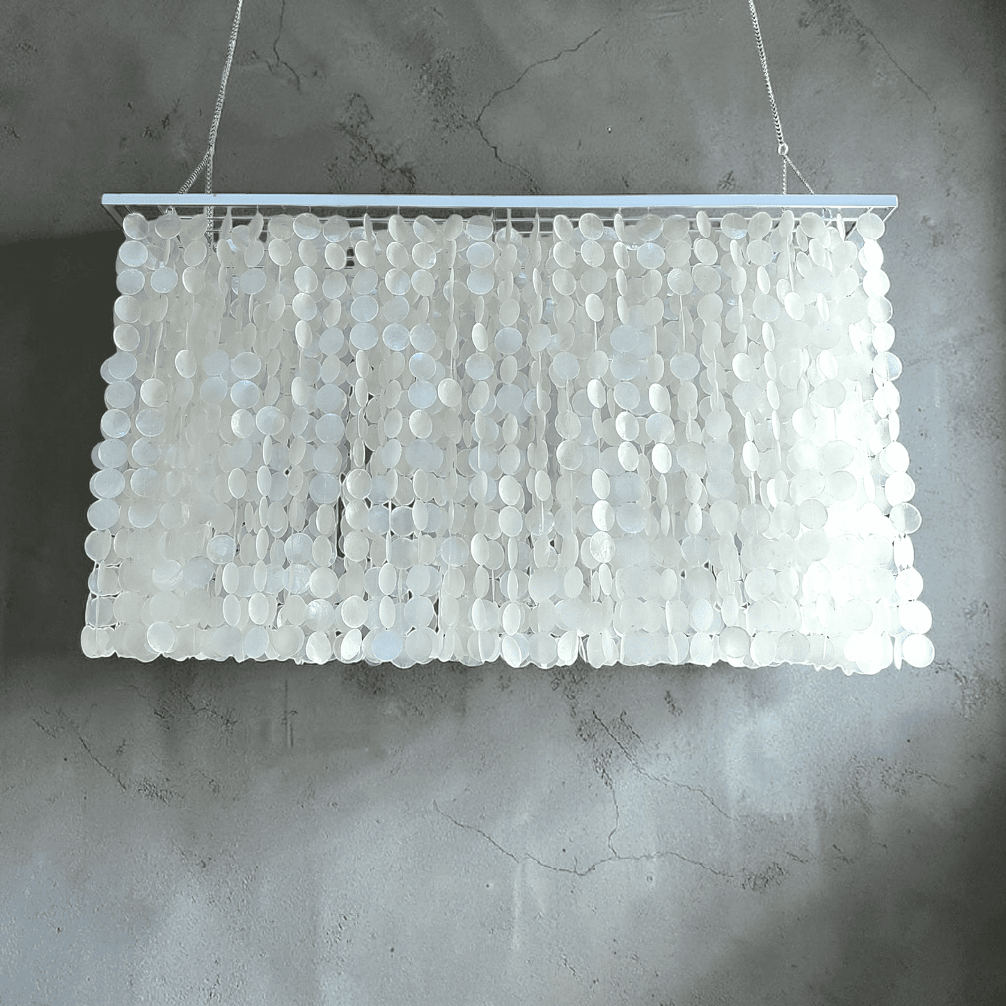 Rectangular Capiz Chandelier: Custom seashell chandelier