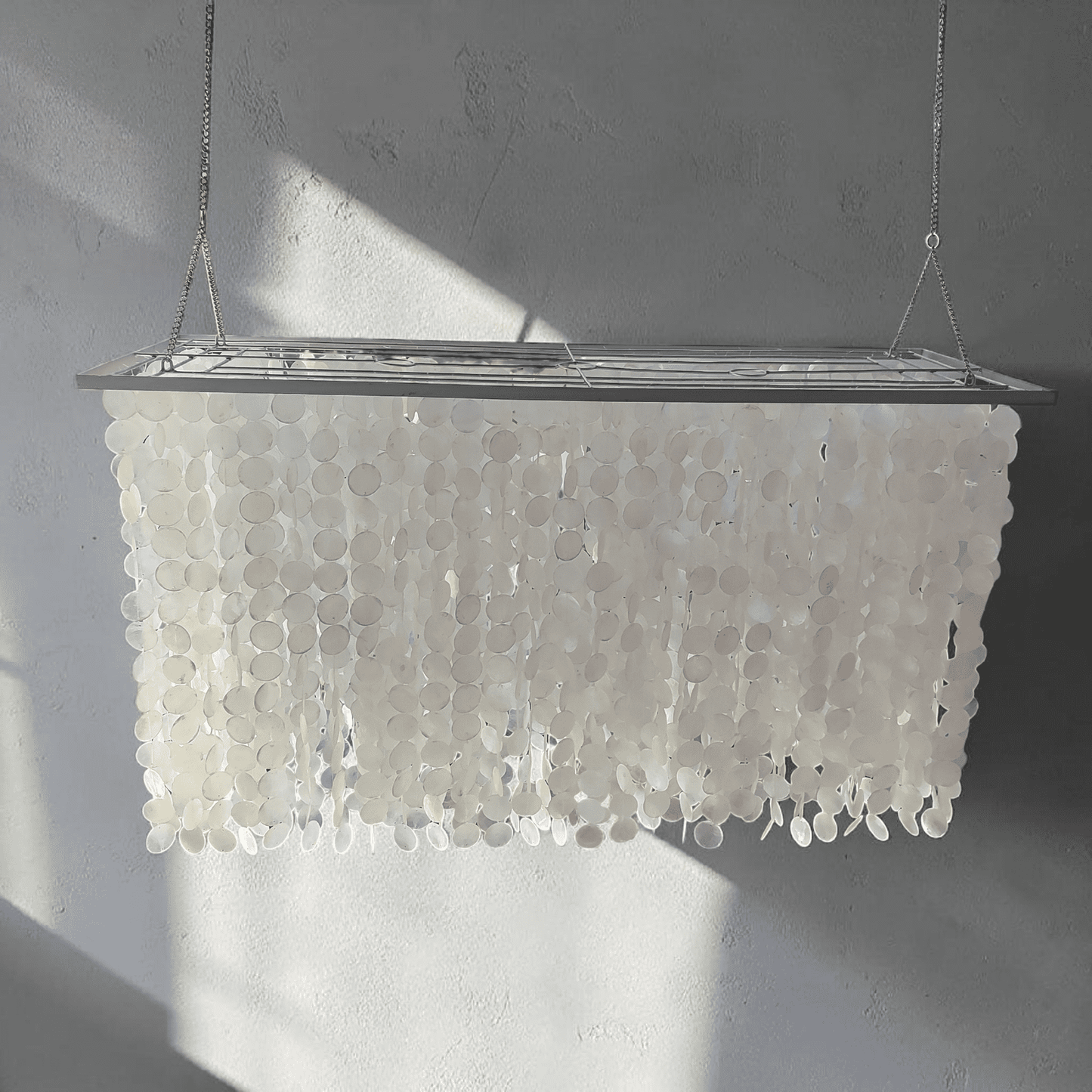 Rectangular Capiz Chandelier: Custom seashell chandelier