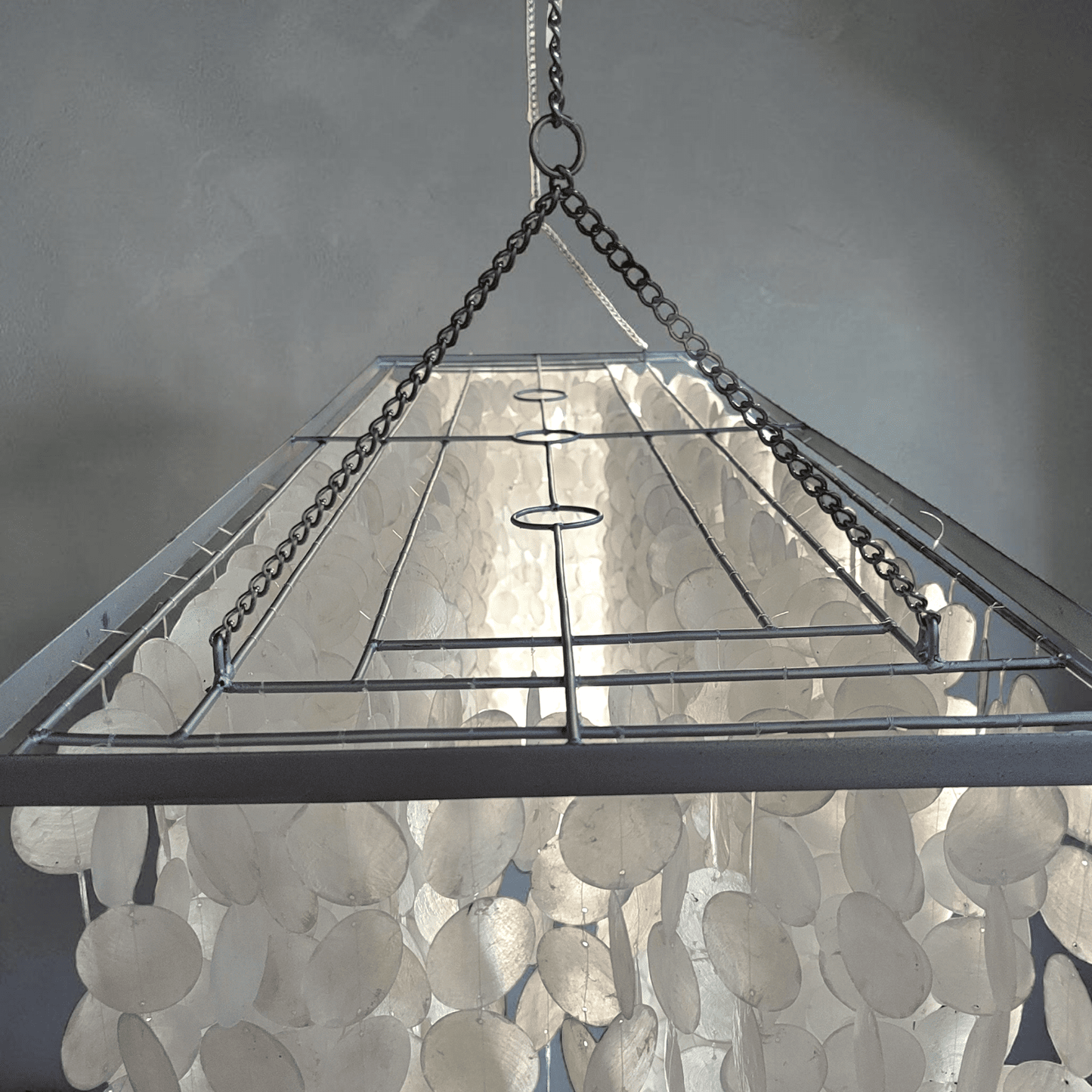 Rectangular Capiz Chandelier: Custom seashell chandelier