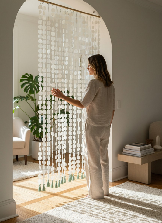 Capiz shell Curtain: shell room divider, Boho beaded curtain