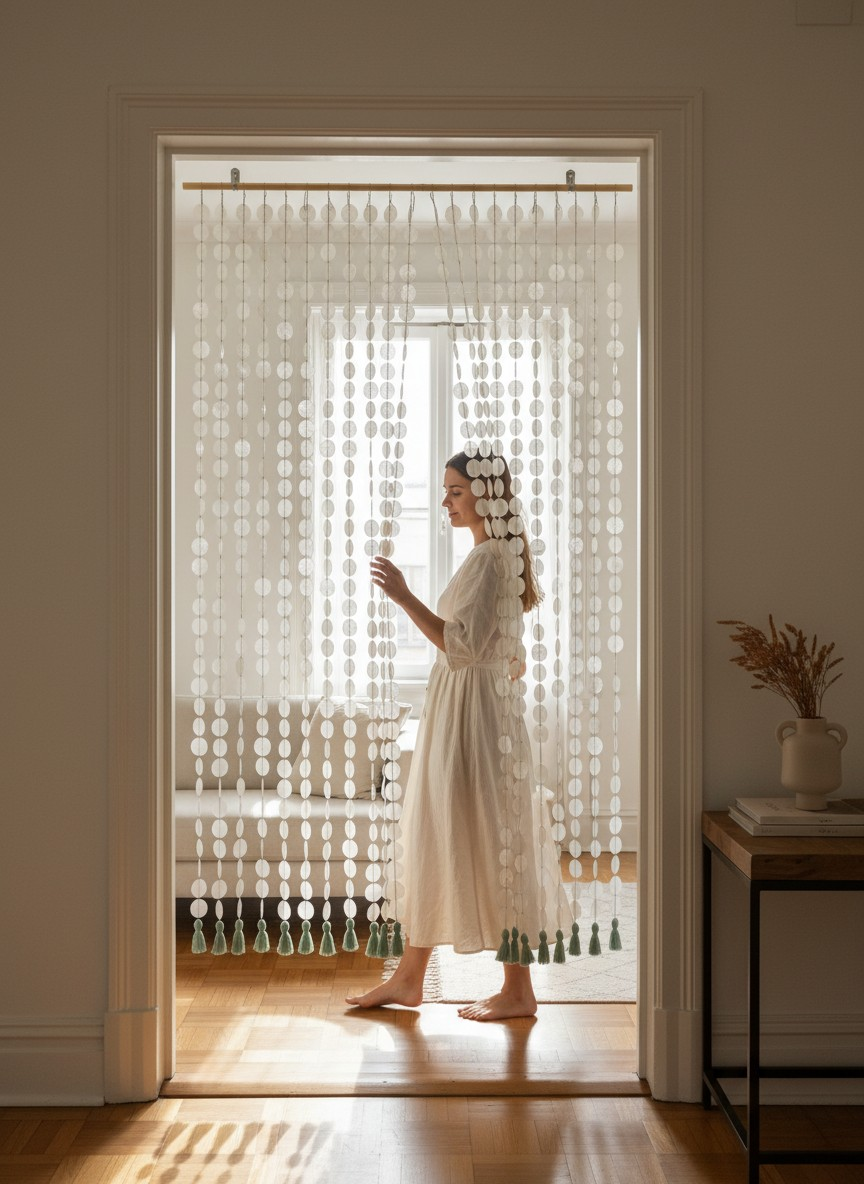 Capiz shell Curtain: shell room divider, Boho beaded curtain